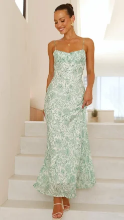Margie Midi Dress - Green Flower