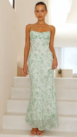 Margie Midi Dress - Green Flower
