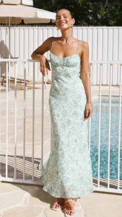 Margie Midi Dress - Green Flower