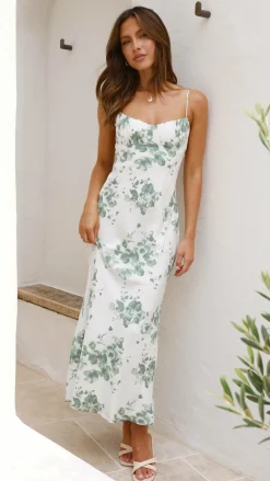 Margie Midi Dress - Green Floral