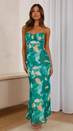 Margie Midi Dress - Green Print