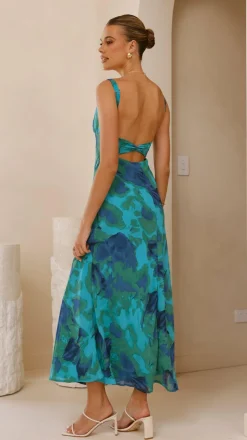 Margo Midi Dress - Blue/Green Floral