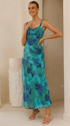 Margo Midi Dress - Blue/Green Floral