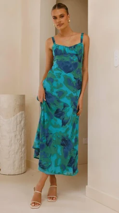 Margo Midi Dress - Blue/Green Floral