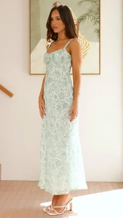 Margo Midi Dress - Green Flower