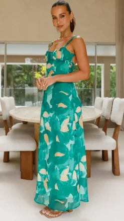 Margo Midi Dress - Green Print