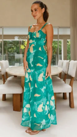 Margo Midi Dress - Green Print