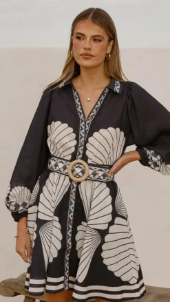 Mariel Long Sleeve Mini Dress - Black