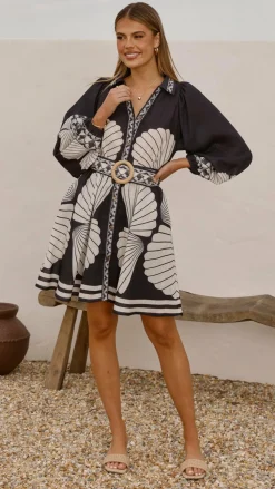 Mariel Long Sleeve Mini Dress - Black