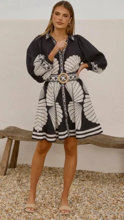 Mariel Long Sleeve Mini Dress - Black