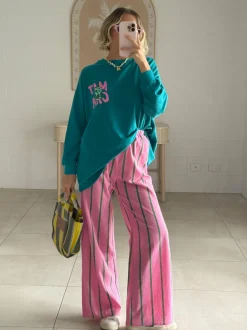 Matcha Long Sleeve Top and Pants Set - Teal / Pink