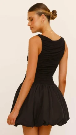 Meera Boat Neck Mini Dress - Black