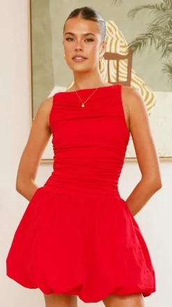 Meera Boat Neck Mini Dress - Red