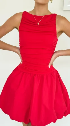 Meera Boat Neck Mini Dress - Red