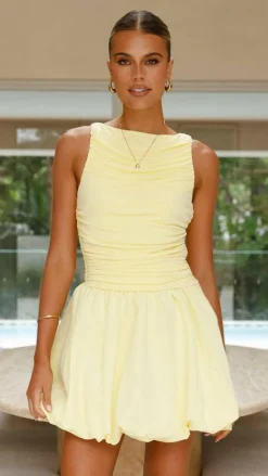 Meera Boat Neck Mini Dress - Lemon