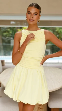 Meera Boat Neck Mini Dress - Lemon