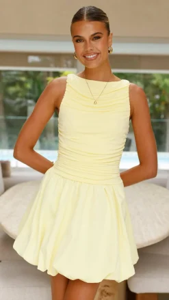Meera Boat Neck Mini Dress - Lemon