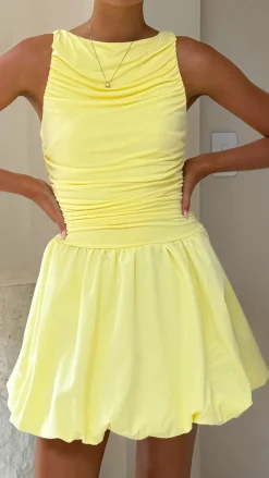 Meera Boat Neck Mini Dress - Lemon