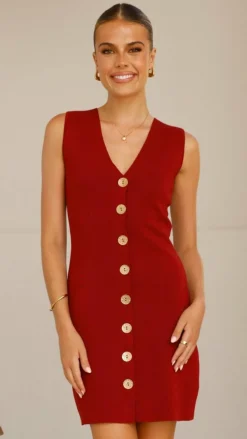 Mikki Button Up Mini Dress - Wine