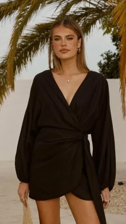 Myra Long Sleeve Mini Dress - Black