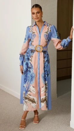 Naliah Long Sleeve Maxi Dress - Willow Blue