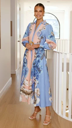 Naliah Long Sleeve Maxi Dress - Willow Blue