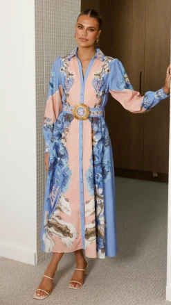 Naliah Long Sleeve Maxi Dress - Willow Blue