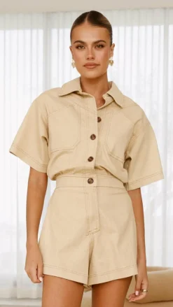 Nella Playsuit - Beige Denim