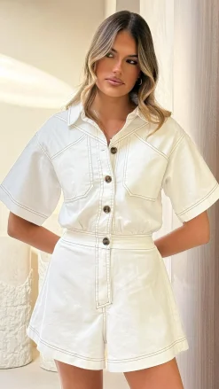 Nella Playsuit - White Denim