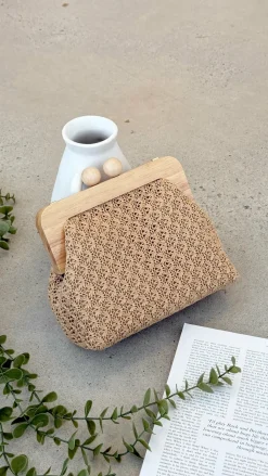Nelly Weave Timber Clutch - Natural