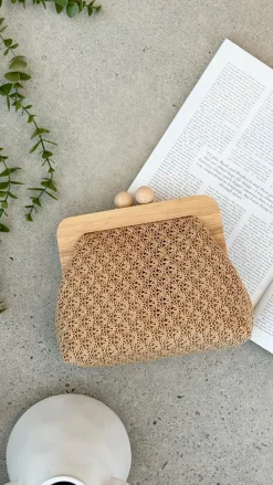 Nelly Weave Timber Clutch - Natural