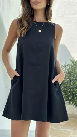 Nemi Linen Dress - Black - Nude Lucy