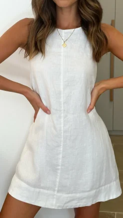 Nemi Linen Dress - White - Nude Lucy