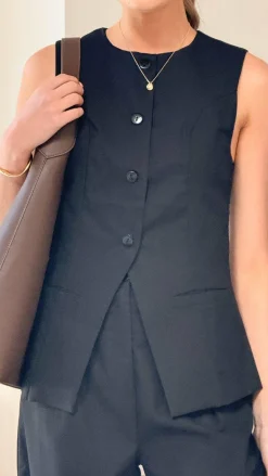 Noah Button Up Vest - Black