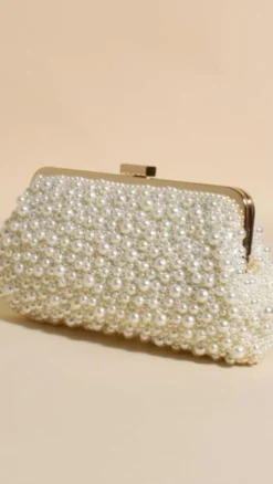 Norma Jean Faux Pearl Clutch - Cream/Gold