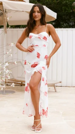 Nylah Midi Dress - White/Red Floral