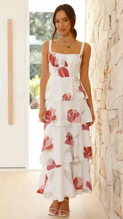 Odilia Maxi Dress - White/Pink Floral