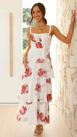 Odilia Maxi Dress - White/Pink Floral