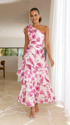 Odilie One Shoulder Maxi Dress - Pink Floral