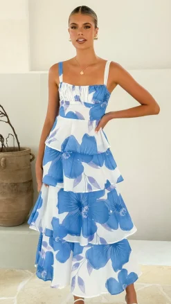 Page Maxi Dress - White / Blue Floral