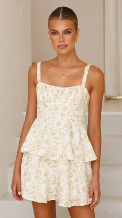 Page Mini Dress - Yellow Floral