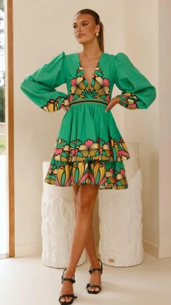 Portugal Long Sleeve Mini Dress - Apple