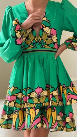 Portugal Long Sleeve Mini Dress - Apple