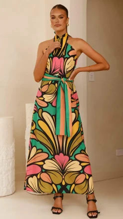 Portugal Twist Halter Maxi Dress - Apple