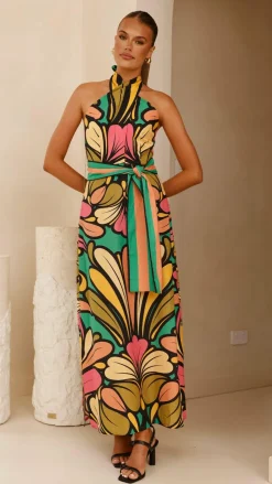 Portugal Twist Halter Maxi Dress - Apple