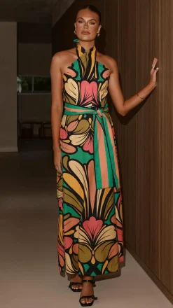 Portugal Twist Halter Maxi Dress - Apple