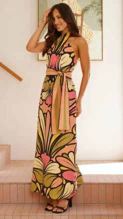 Portugal Twist Halter Maxi Dress - Melon