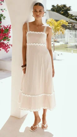 Raelynn Midi Dress - Beige/White