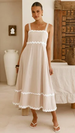 Raelynn Midi Dress - Beige/White