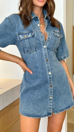 Raz Mini Dress - Mid Denim